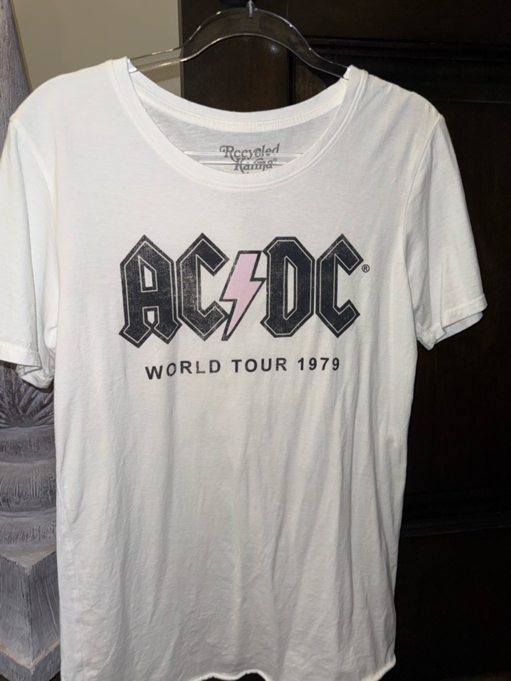 Karma Recycled Karma x The Rolling Stones White Graphic Tee with Pink Accent